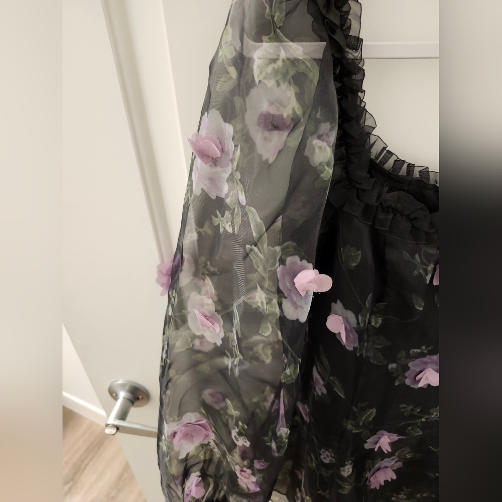 Sugar Thrillz Black Sheer Dress With Pink Flowers - Picture 5 of 5